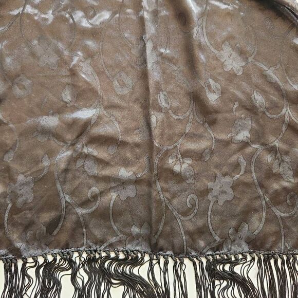 Collection XIIX black fringe shawl Mexican silky vintage extra long - Picture 5 of 8